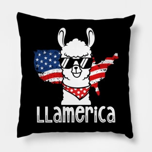 Llamerica 4th of July American Flag Funny Llama Pillow