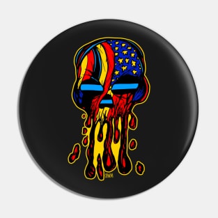 Patriotic Blue Line USA Flag Skull Pin