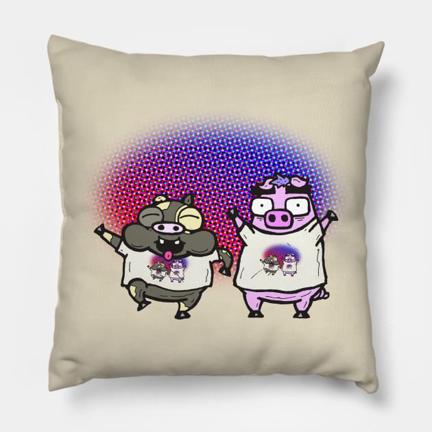 Cash Grab Pigs Wear Shirts Of Shirts! Pillow by calavara