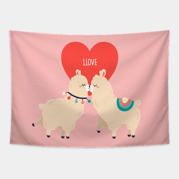 Llama love: Llove - Funny Llama Valentine's Day gift Tapestry by Happy Lime