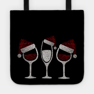 Wine Glass Christmas Santa Hat Reindeer Funny Christmas Gift Tote