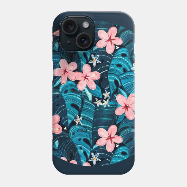 Midnight Tropical Garden - deep cyan blue Phone Case by micklyn