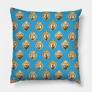 Mexican golden silver milagro sacred heart oaxaca tin folk art blue elegant metallic seamless pattern Pillow