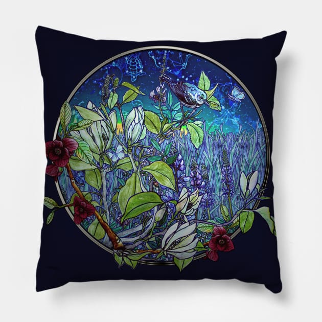 cerulean warbler sings the anthropocene blues Pillow by ThisIsNotAnImageOfLoss