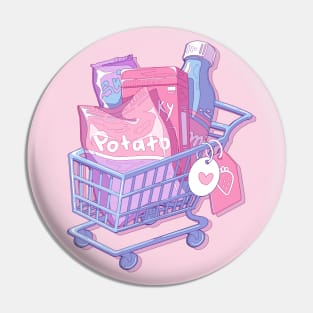 The cute shopping cart and some snacks (pastel yellow background) Pin