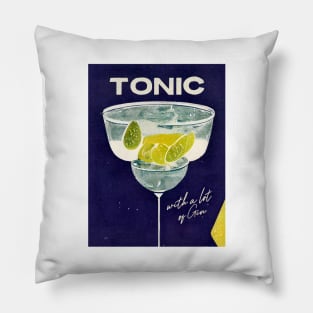 Tonic Water Retro Poster Blue Lemon Bar Prints, Vintage Drinks, Recipe, Wall Art Pillow