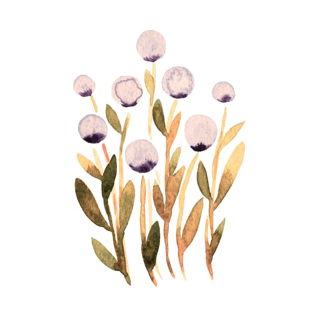 Simple watercolor flowers - purple and olive by wackapacka