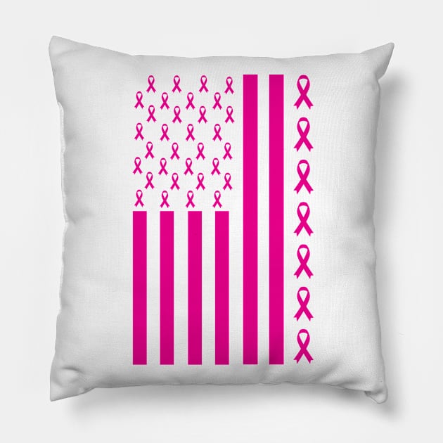 breast cancer awareness American flag Pillow by first12