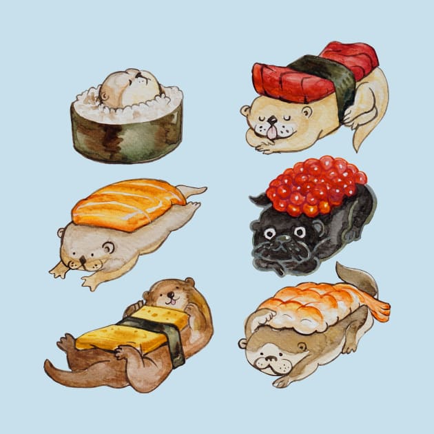 Sushi Otter Watercolor by huebucket