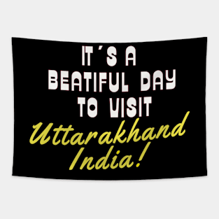 Uttarakhand India. White text. Gift ideas for the travel enthusiast. Tapestry