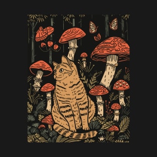 Retro goblincore fungi 80s 90s Cat And Mushroom Lovers T-Shirt