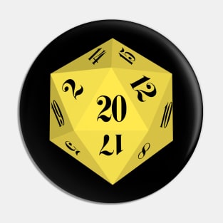 Yellow 20-Sided Dice Design Pin