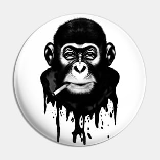 B&W smoking chimp illustration, Printed Truth Gift Idea! Pin