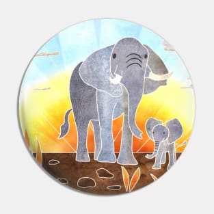 Majestic Elephant with Cute Baby Elephant, Elephant Design, Batik silk painting style Pin