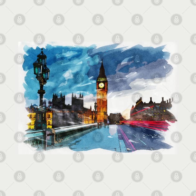 London, England Watercolor Travel Souvenir Fine Art by Naumovski