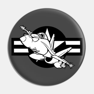 Cartoon Military Fighter Jet Illustration with U.S. Aviation Roundel Pin