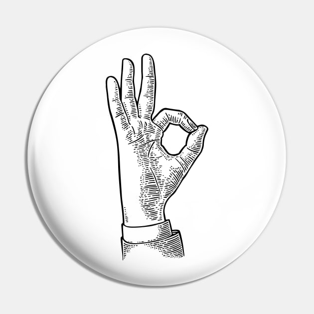 OKAY: Hand Symbol Sign (Black) Pin by cosmicapparel