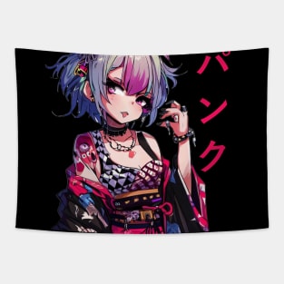 punk (パンク / panku) anime girl with kimono V2 Tapestry