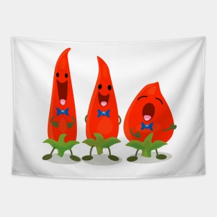 Cute singing chilli trio cartoon characters Tapestry