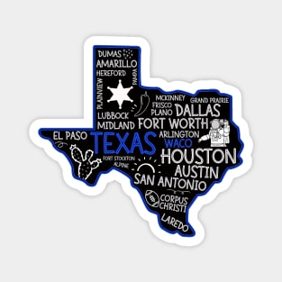 Waco Texas cute map Houston San Antonio Dallas Austin Fort Worth El Paso Magnet