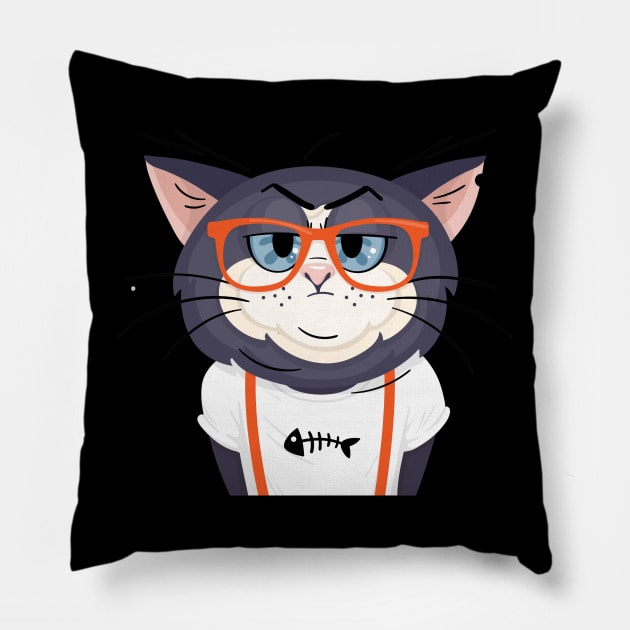 A thinking hipster cat wearing a fishbone picture Pillow by zwestshops