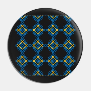 Retro folk art blue and yellow geometrical pattern Pin