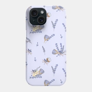 Blue roses and lavender vintage pattern on blue Phone Case