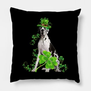 Lucky Great Dane Dog Shamrock St Patrick's Day Pillow