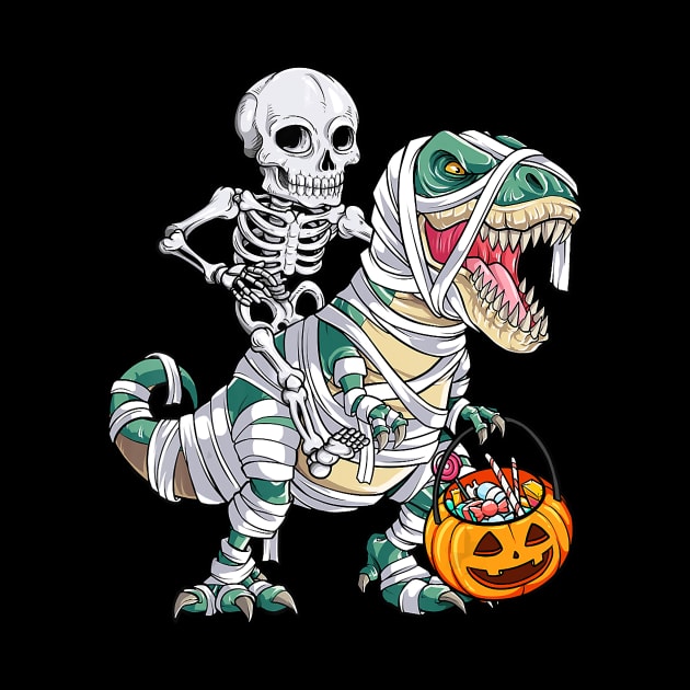 Skeleton riding mummy dinosaur t rex halloween kids boys men by Tianna Bahringer