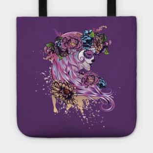 Sugar Skull Girl in Flower Crown Tote