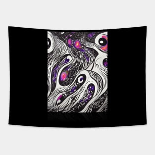 Spiral Galaxy Drawing Black Hearts Abstract Tapestry