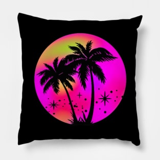 Vaporwave Palm Trees: 80's, 90's Hot Pink, Purple, And Yellow Retro Vintage Sunset Tropical Vaporwave Pillow