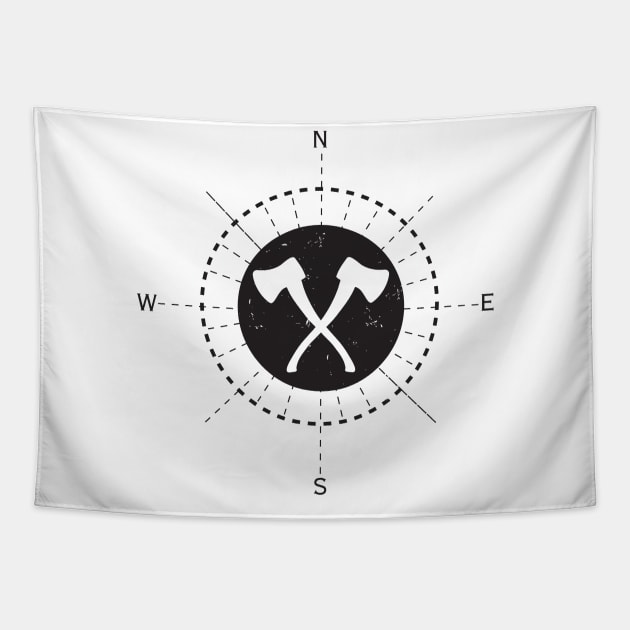 Axe throwing compass logo design Tapestry by JDawnInk