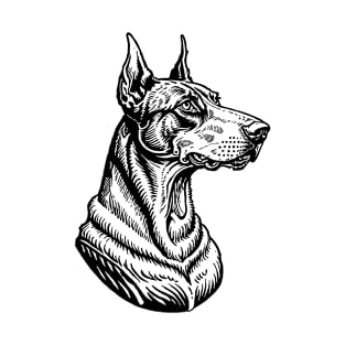 Doberman Dog Black-White Drawing T-Shirt