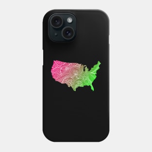 Colorful mandala art map of the United States of America in pink and green Phone Case