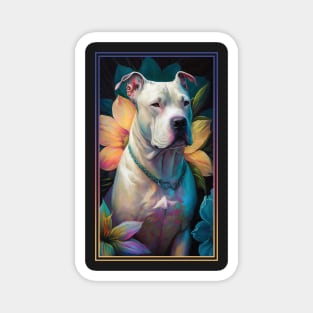 Dogo Argentino Dog Vibrant Tropical Flower Tall Digital Oil Painting Portrait 2 Magnet