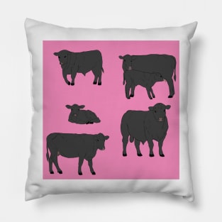 Angus Cattle Pattern Pink Pillow