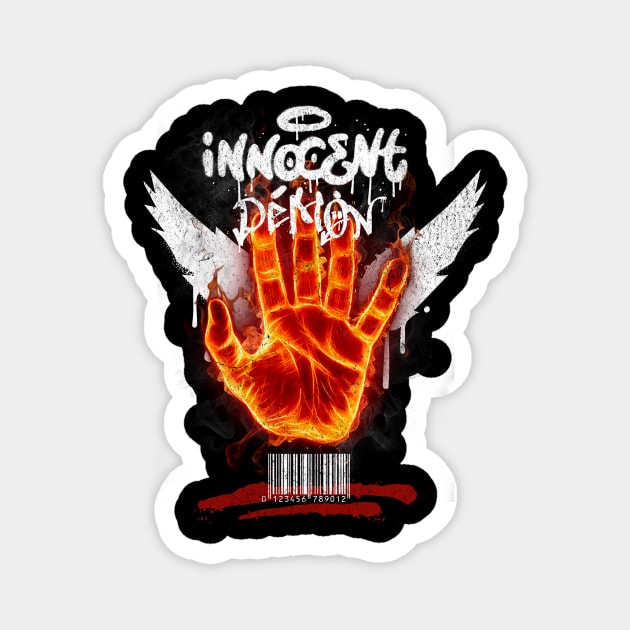 Innocent Demon T-Shirt: Fiery Hand Design Magnet by Designed By Marty