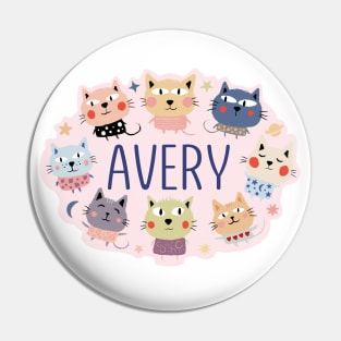 Avery name with cartoon cats Pin