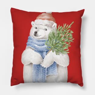 Polar bear wearing xmas hat Pillow