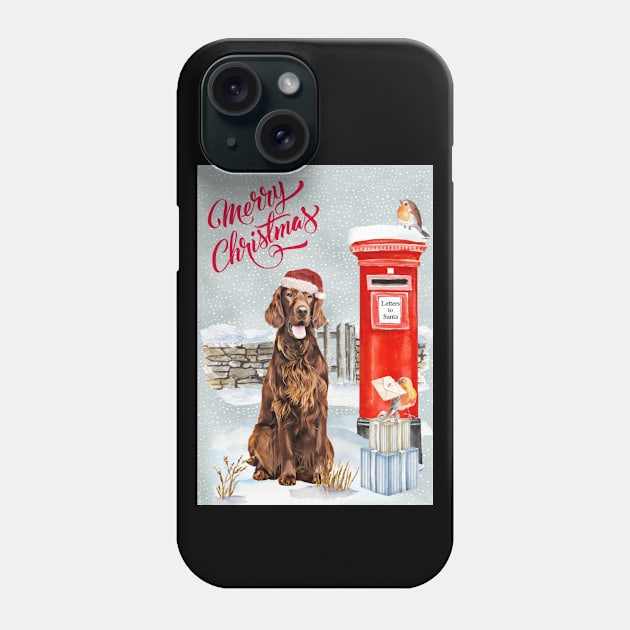 Irish Setter Merry Christmas Santa Dog Phone Case by Puppy Eyes