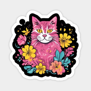 Pretty Pink Feline Floral Magnet