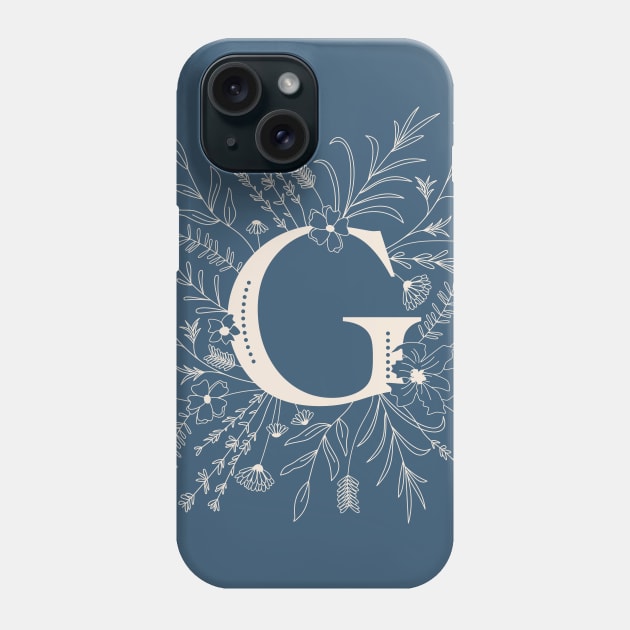 Botanical Letter G (Lake Blue) Phone Case by Cascade Patterns