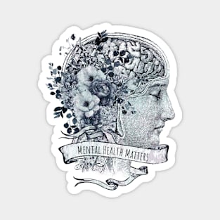 Brain Floral, Mental Health Matters, anatomy vintage style Magnet