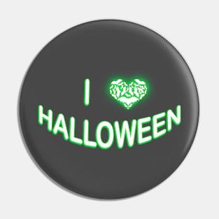 I Love Halloween (Batty Love Heart) Green White Pin