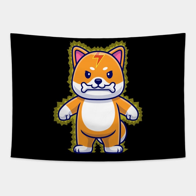 Happy Shiba Inu Dog lightning Bite Bone Cartoon Tapestry by Catalyst Labs