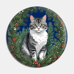 Cute Cartoon-Style Maine Cat With Pine Pin