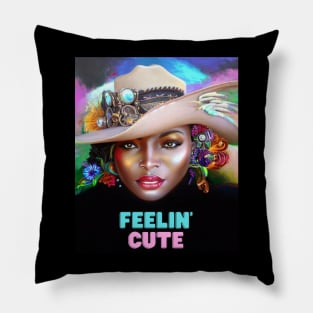 Feelin' Cute (lady hat with flowers) Pillow