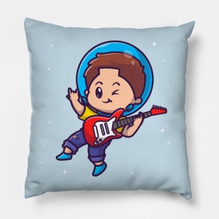 Cute Astronaut Boy Playing Guitar Cartoon Pillow