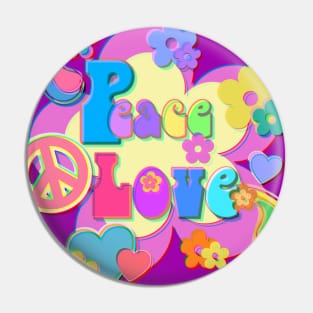 Glitch Peace and Love Flower Vintage Design Pin